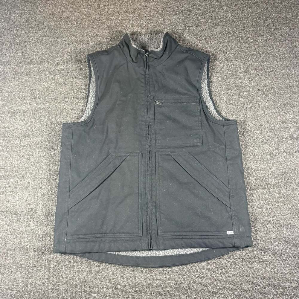 Lee Workwear Men's Black Canvas Faux Sherpa Lined Full Zip Vest Size M